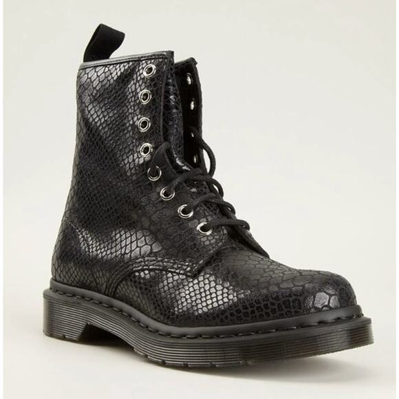 DR. MARTENS PASCAL Women's SNAKESKIN EMBOSSED LEATHER Combat Boots Size 7 - Picture 1 of 9